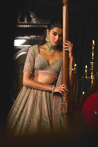 Tavus green lehenga set