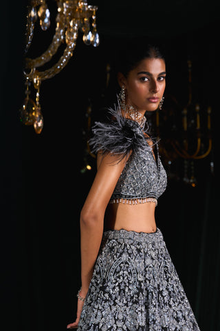 Siyah Black Silver Lehenga Set by Roqa available on Indiaspopup.com