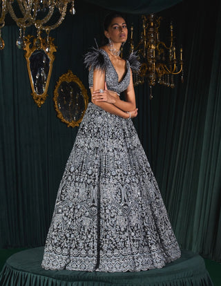 Siyah Black Silver Lehenga Set by Roqa available on Indiaspopup.com