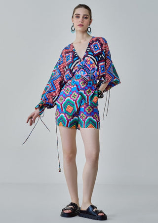 Nina multicolor ikat blouse and shorts