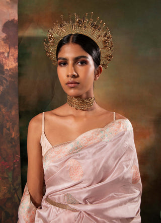 Ekaya-Gray Handwoven Silk Sari And Unstitched Blouse-INDIASPOPUP.COM