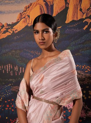 Ekaya-Gray Handwoven Silk Sari And Unstitched Blouse-INDIASPOPUP.COM