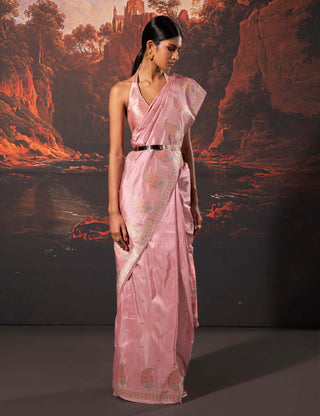 Ekaya-Mauve Handwoven Silk Sari And Unstitched Blouse-INDIASPOPUP.COM