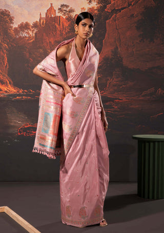 Ekaya-Mauve Handwoven Silk Sari And Unstitched Blouse-INDIASPOPUP.COM