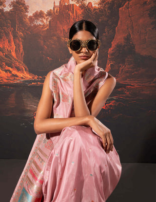Ekaya-Mauve Handwoven Silk Sari And Unstitched Blouse-INDIASPOPUP.COM
