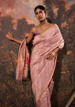 Ekaya-Mauve Silk Sari And Unstitched Blouse-INDIASPOPUP.COM