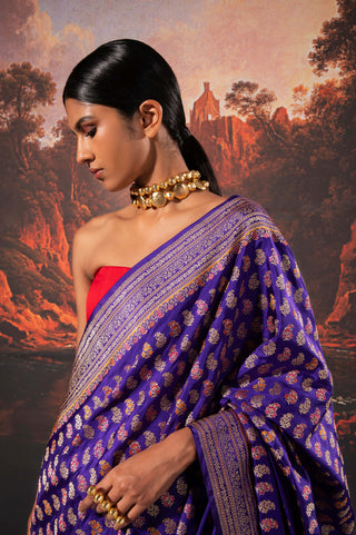 Ekaya-Purple Handwoven Silk Sari And Unstitched Blouse-INDIASPOPUP.COM