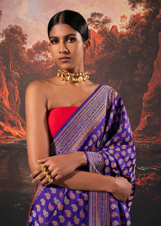 Ekaya-Purple Handwoven Silk Sari And Unstitched Blouse-INDIASPOPUP.COM