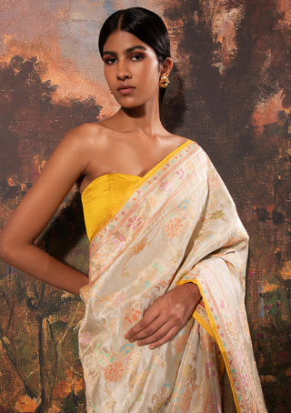 Ekaya-Light Green Tissue Sari And Unstitched Blouse-INDIASPOPUP.COM