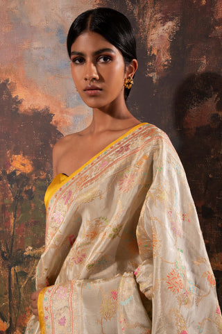 Ekaya-Light Green Tissue Sari And Unstitched Blouse-INDIASPOPUP.COM