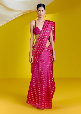 Ekaya-Pink Silk Sari With Unstitched Blouse-INDIASPOPUP.COM