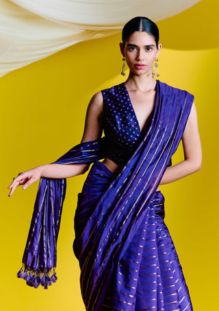 Ekaya-Purple Silk Sari With Unstitched Blouse-INDIASPOPUP.COM