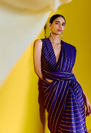 Ekaya-Purple Silk Sari With Unstitched Blouse-INDIASPOPUP.COM