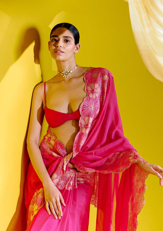 Ekaya-Pink Georgette Sari With Unstitched Blouse-INDIASPOPUP.COM