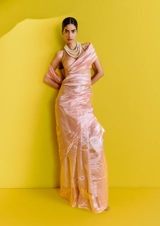 Ekaya-Pink Tissue Sari-INDIASPOPUP.COM