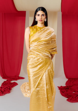Ekaya-Yellow Tissue Sari-INDIASPOPUP.COM