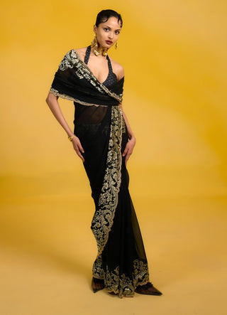 Ekaya Noir Black Sari available on indiaspopup