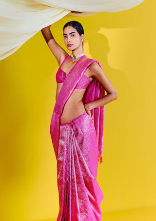 Ekaya-Handwoven Pink Silk Sari With Unstitched Blouse-INDIASPOPUP.COM