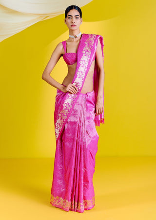 Ekaya-Handwoven Pink Silk Sari With Unstitched Blouse-INDIASPOPUP.COM