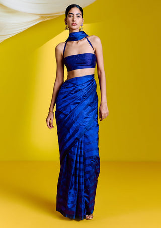 Ekaya-Handwoven Blue Silk Sari With Unstitched Blouse-INDIASPOPUP.COM