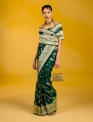 Ekaya Celine Bottle Green Sari available on indiaspopup