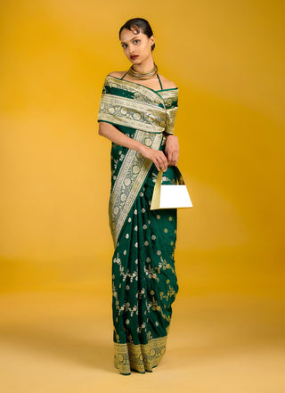 Ekaya Celine Bottle Green Sari available on indiaspopup