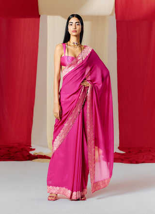 Ekaya-Pink Georgette Sari With Unstitched Blouse-INDIASPOPUP.COM