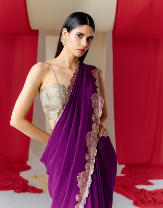 Ekaya-Purple Georgette Sari With Unstitched Blouse-INDIASPOPUP.COM