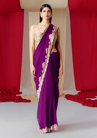Ekaya-Purple Georgette Sari With Unstitched Blouse-INDIASPOPUP.COM