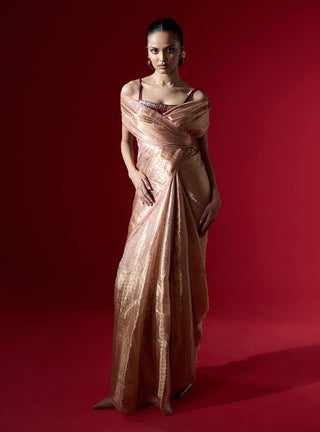 Ekaya Champagne Peach Fizz Sari available on indiaspopup