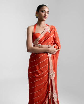 Ekaya Tangerine Rust Sari available on indiaspopup