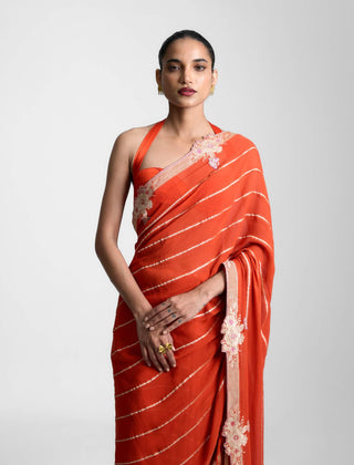 Ekaya Tangerine Rust Sari available on indiaspopup