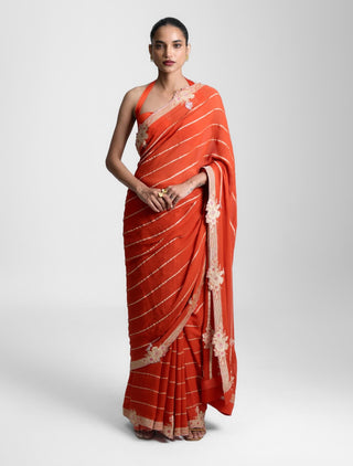 Ekaya Tangerine Rust Sari available on indiaspopup