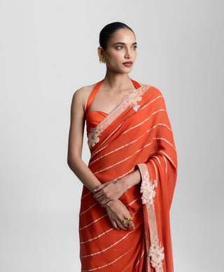 Ekaya Tangerine Rust Sari available on indiaspopup