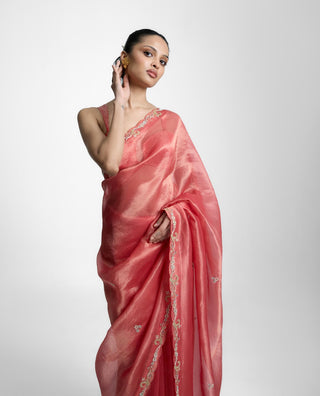 Ekaya Peach Fizz Gazari Sari available on indiaspopup