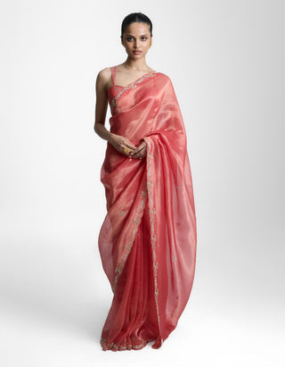 Ekaya Peach Fizz Gazari Sari available on indiaspopup