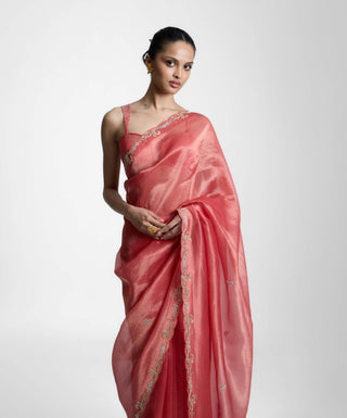 Ekaya Peach Fizz Gazari Sari available on indiaspopup