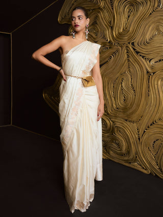 Ekaya Off-White Ivory Promise Handwoven Sari available on indiaspopup