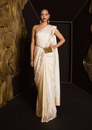 Ekaya Off-White Ivory Promise Handwoven Sari available on indiaspopup