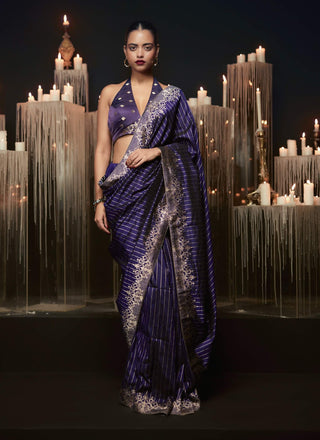 Ekaya Navy Purple Heart Sari available on indiaspopup