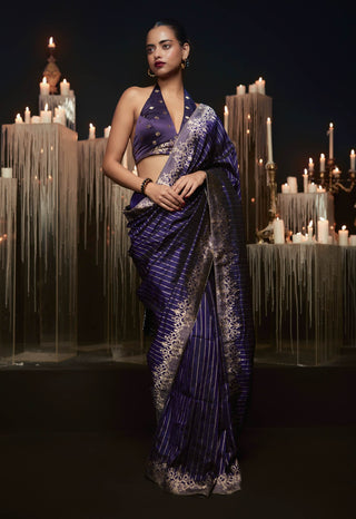 Ekaya Navy Purple Heart Sari available on indiaspopup