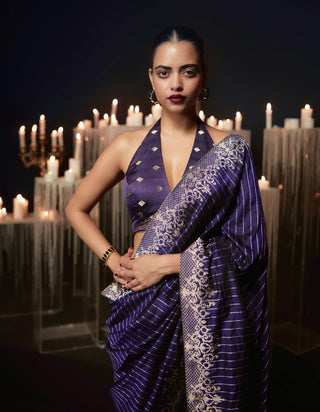 Ekaya Navy Purple Heart Sari available on indiaspopup