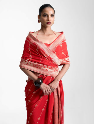 Ekaya Vermillion Sunset Red Sari available on indiaspopup