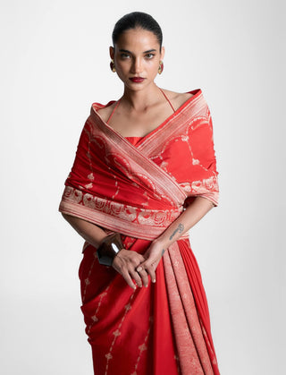 Ekaya Vermillion Sunset Red Sari available on indiaspopup