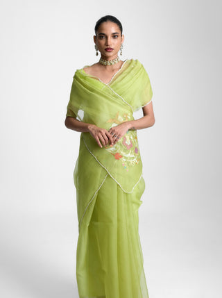 Ekaya Emerald Mist Green Sari available on indiaspopup