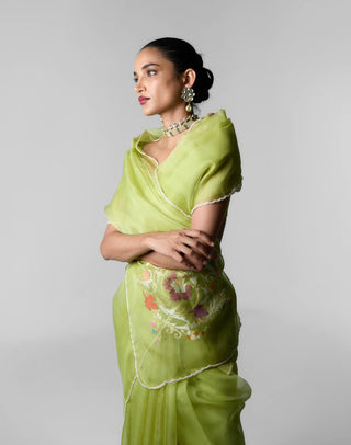 Ekaya Emerald Mist Green Sari available on indiaspopup