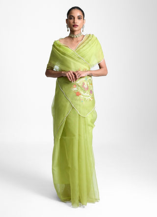 Ekaya Emerald Mist Green Sari available on indiaspopup