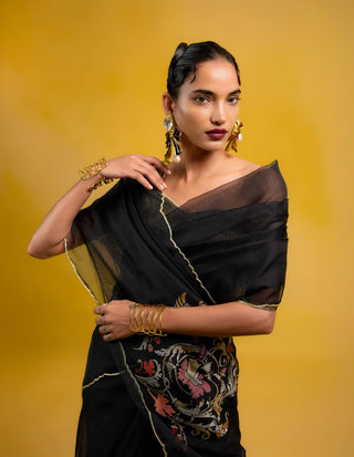 Ekaya Midnight Black Eclipse Sari available on indiaspopup