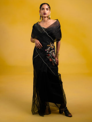 Ekaya Midnight Black Eclipse Sari available on indiaspopup