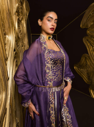 Ekaya Purple Kadwa Satin Lehenga Set available on indiaspopup